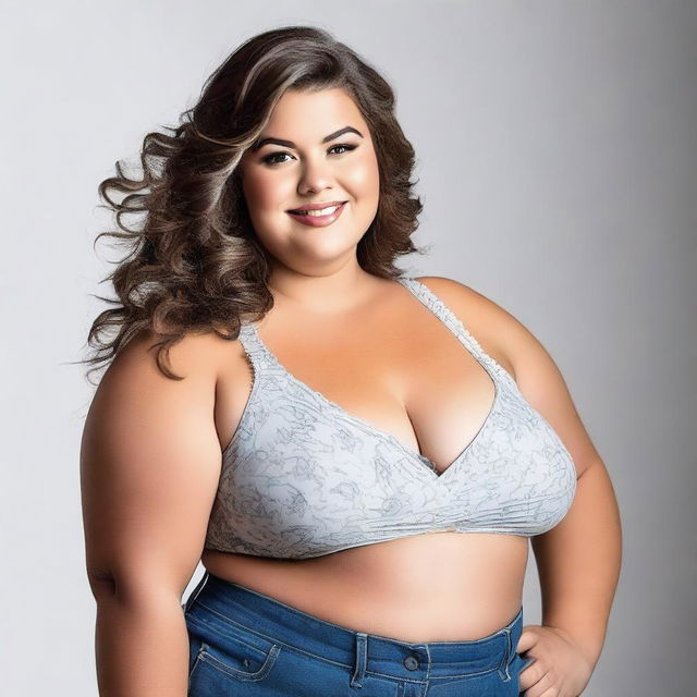 Create a respectful and positive image of a plus-sized girl who is confident and happy