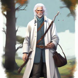 Realistic digital art of a human male around 30 with white hair