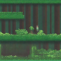 A pixel art scene depicting a person hiding in the bushes