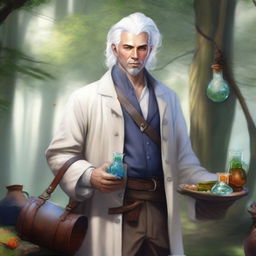 Realistic fantasy art of a human male around 25 with white hair