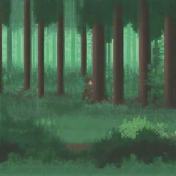 A pixel art scene depicting a person hiding in the bushes