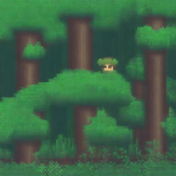 A pixel art scene depicting a person hiding in the bushes