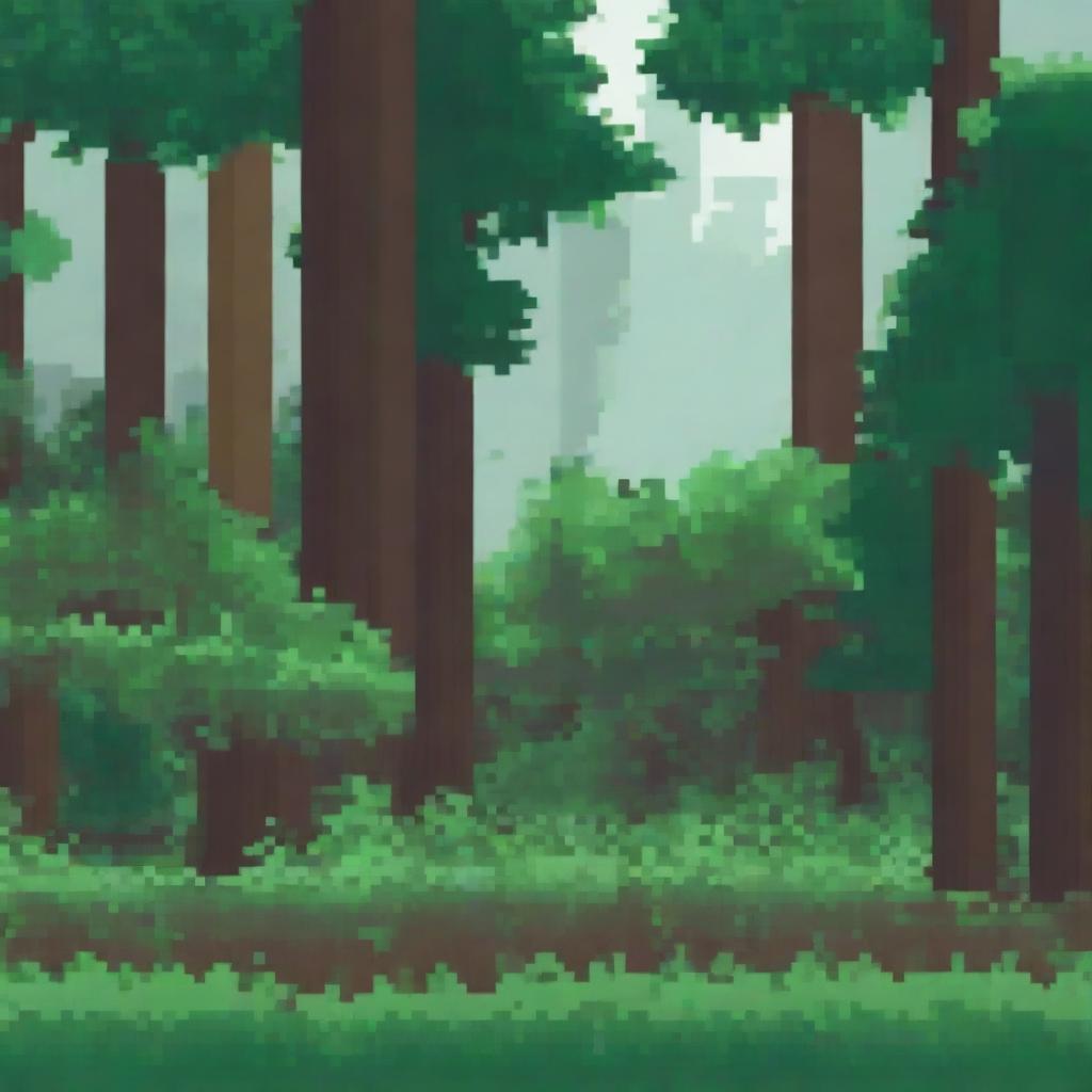 A pixel art scene depicting a person hiding in the bushes