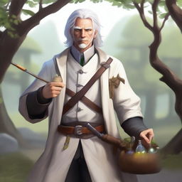 Realistic fantasy art of a human male around 25 with white hair