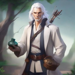 Realistic fantasy art of a human male around 25 with white hair