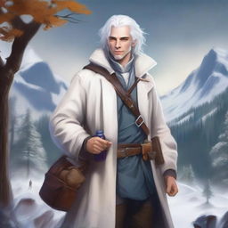 Realistic fantasy art of a human male around 25 with white hair