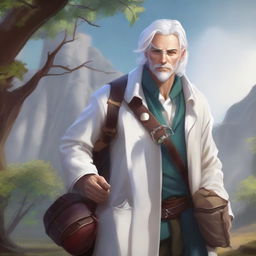 Realistic fantasy art of a human male around 25 with white hair