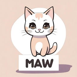 A cute kitty holding a sign that says 'MIAW'