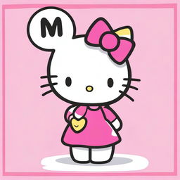 A Hello Kitty character holding a sign that says 'miaw