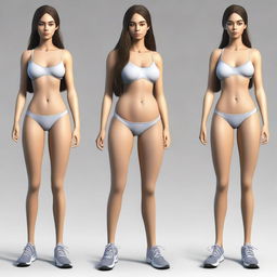 Create a full-body portrait image of a tall, very feminine girl with a healthy and curvy athletic hourglass body