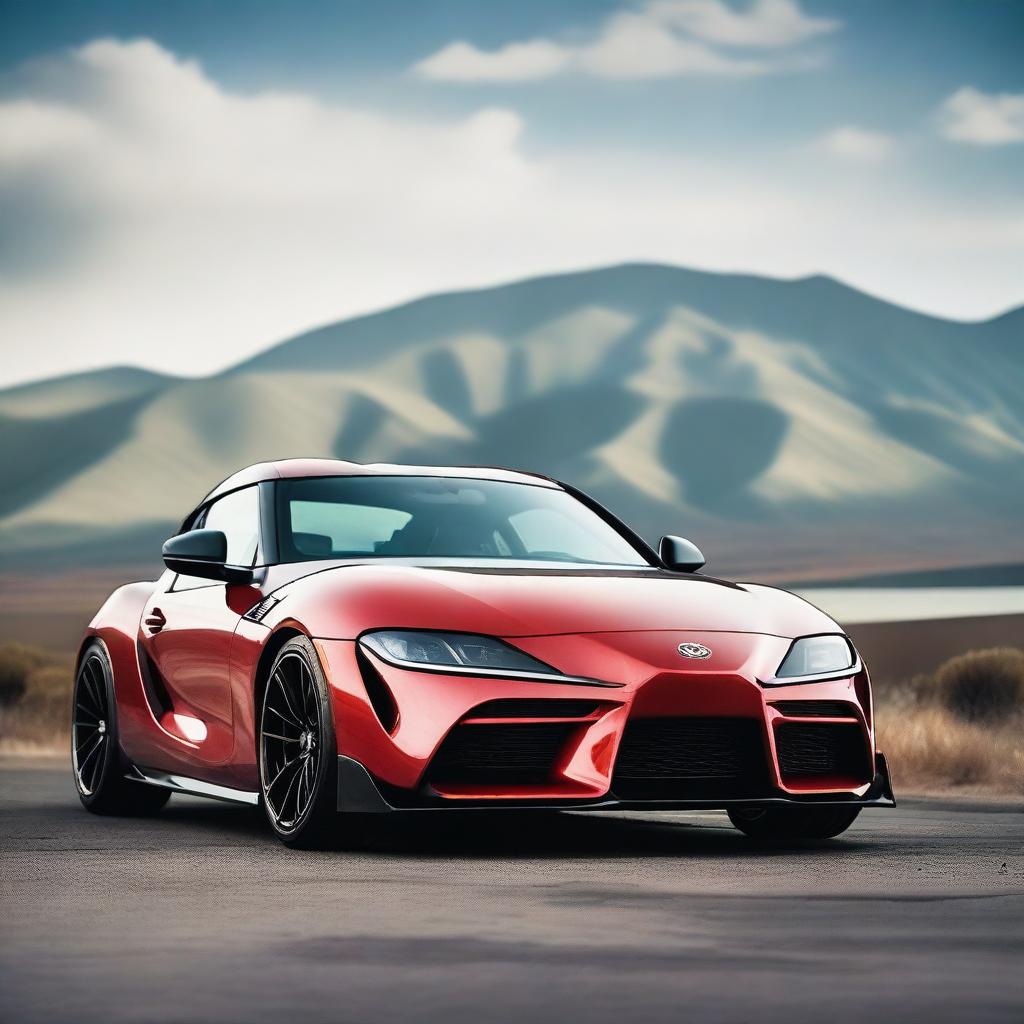 A highly detailed image of a Toyota Supra, showcasing its sleek design and powerful build