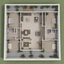 A detailed 2D house plan rendered in high quality with visible walls, rooms, and furniture placements.