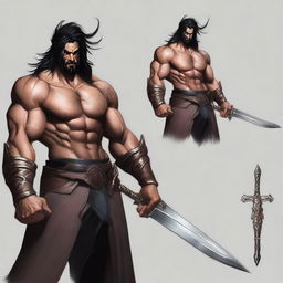 A tall and muscular human fighter named Draven Bloodblade, with scars across his face and body