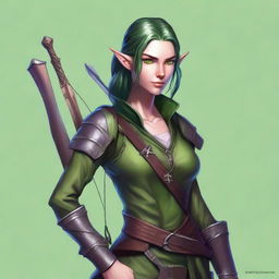 A detailed character portrait of Elandra Silentstep, a Level 5 Wood Elf Fighter