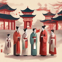 An artistic representation of the humanistic spirit in Chinese style, blending traditional culture and contemporary development