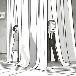 A comedic illustration of a man crouching behind a giant life insurance policy, looking fearful