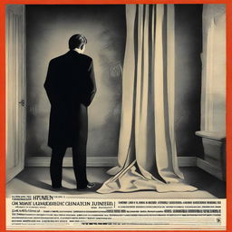 A movie poster featuring a man crouching behind a giant life insurance policy, looking fearful