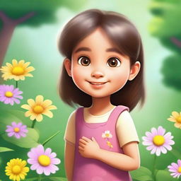 A kind-hearted little girl named Raina, depicted in a heartwarming and friendly scene