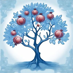 A small pomegranate tree depicted in shades of blue