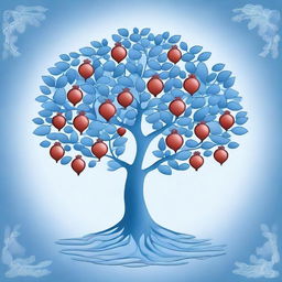 A small pomegranate tree depicted in shades of blue