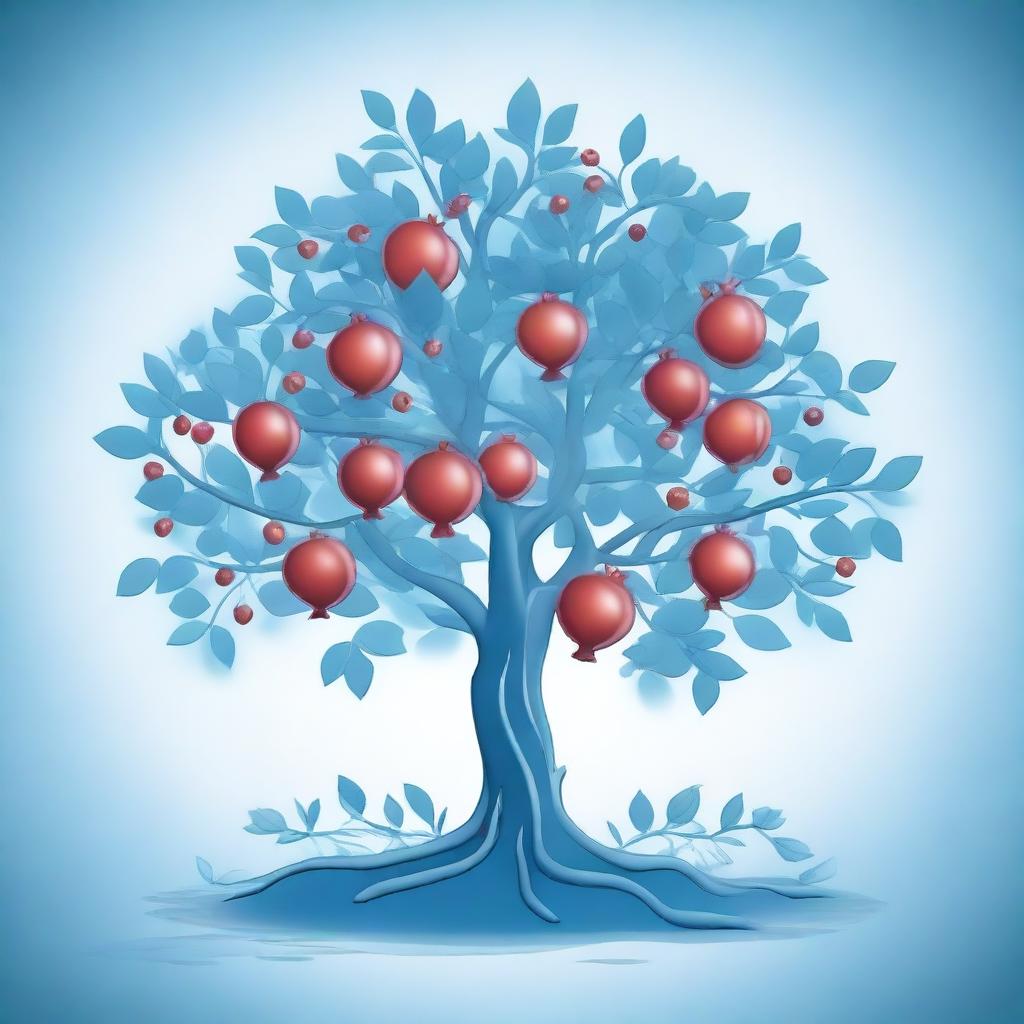 A small pomegranate tree depicted in shades of blue