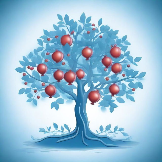 A small pomegranate tree depicted in shades of blue