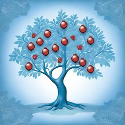 A small pomegranate tree depicted in shades of blue