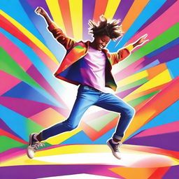 A lively scene of a teenager dancing energetically