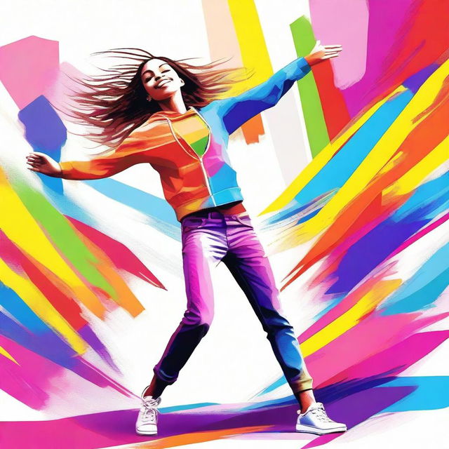 A lively scene of a teenager dancing energetically