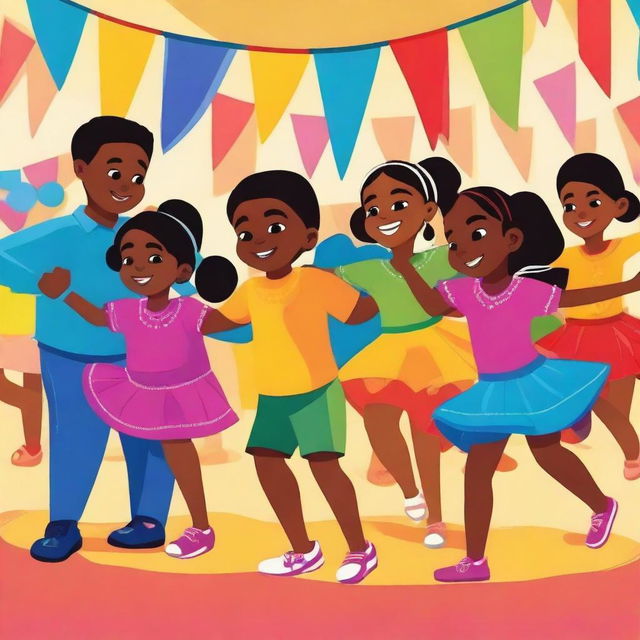 A vibrant and lively scene of children dancing salsa