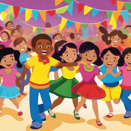 A vibrant and lively scene of children dancing salsa