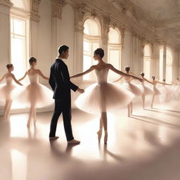 A beautifully detailed illustration of a ballet performance, capturing the grace and elegance of the dancers