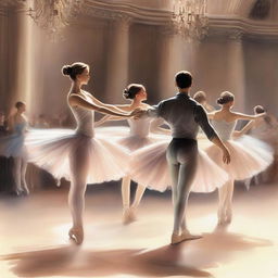 A beautifully detailed illustration of a ballet performance, capturing the grace and elegance of the dancers