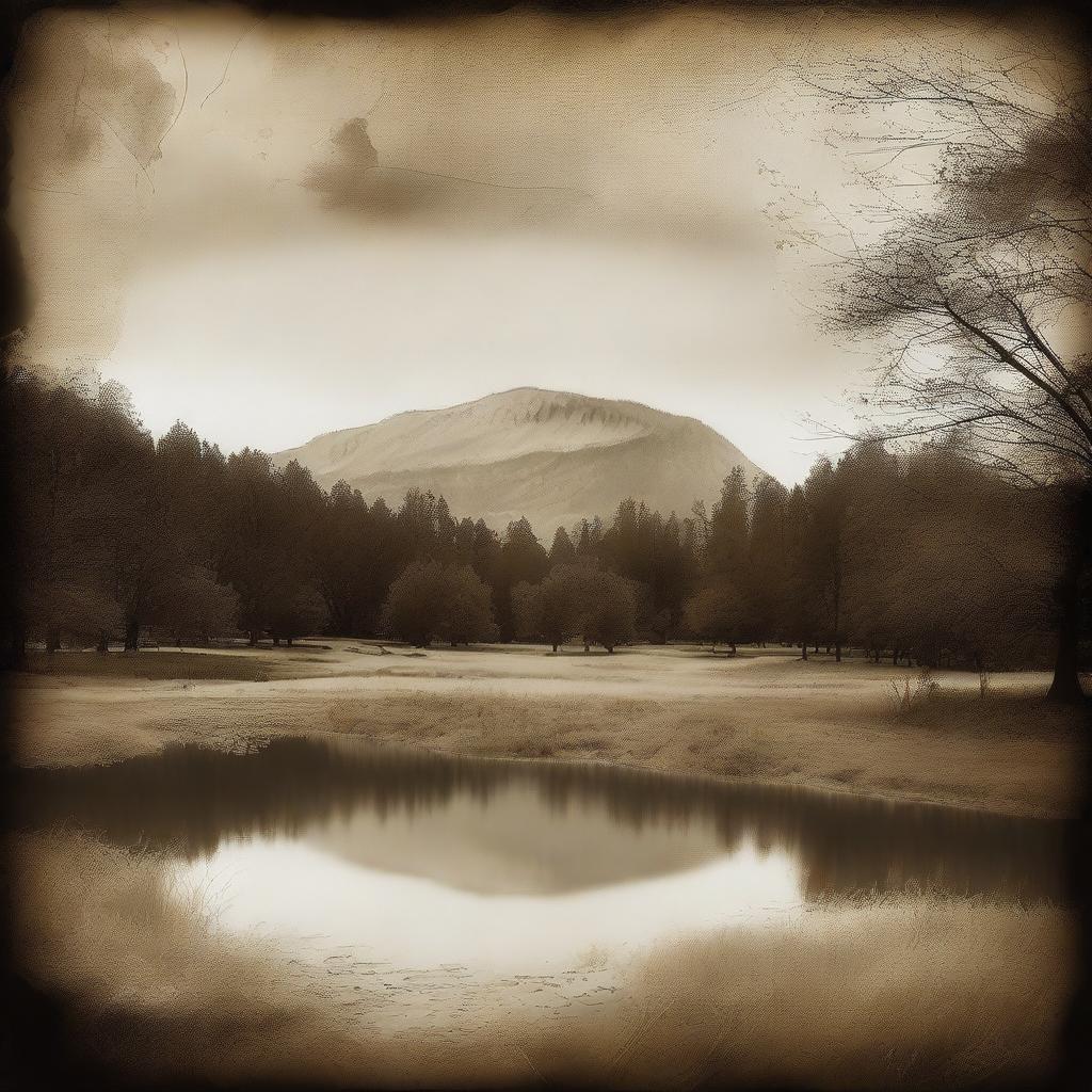 Create an image starting with a sepia-toned landscape as the base layer