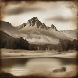 Create an image starting with a sepia-toned landscape as the base layer