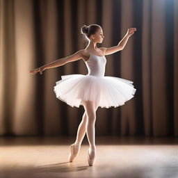 A graceful ballet dancer performing an elegant pirouette on stage, wearing a beautiful white tutu and ballet slippers