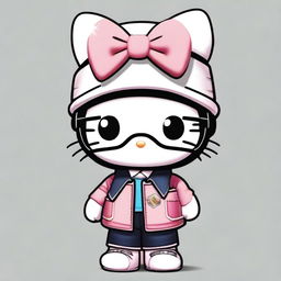 A cute Hello Kitty character dressed as a boy, wearing stylish glasses
