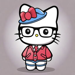 A cute Hello Kitty character dressed as a boy, wearing stylish glasses