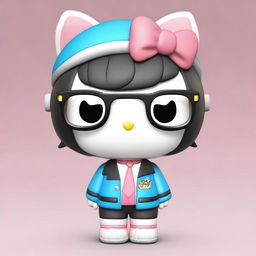 A cute Hello Kitty character dressed as a boy, wearing stylish glasses