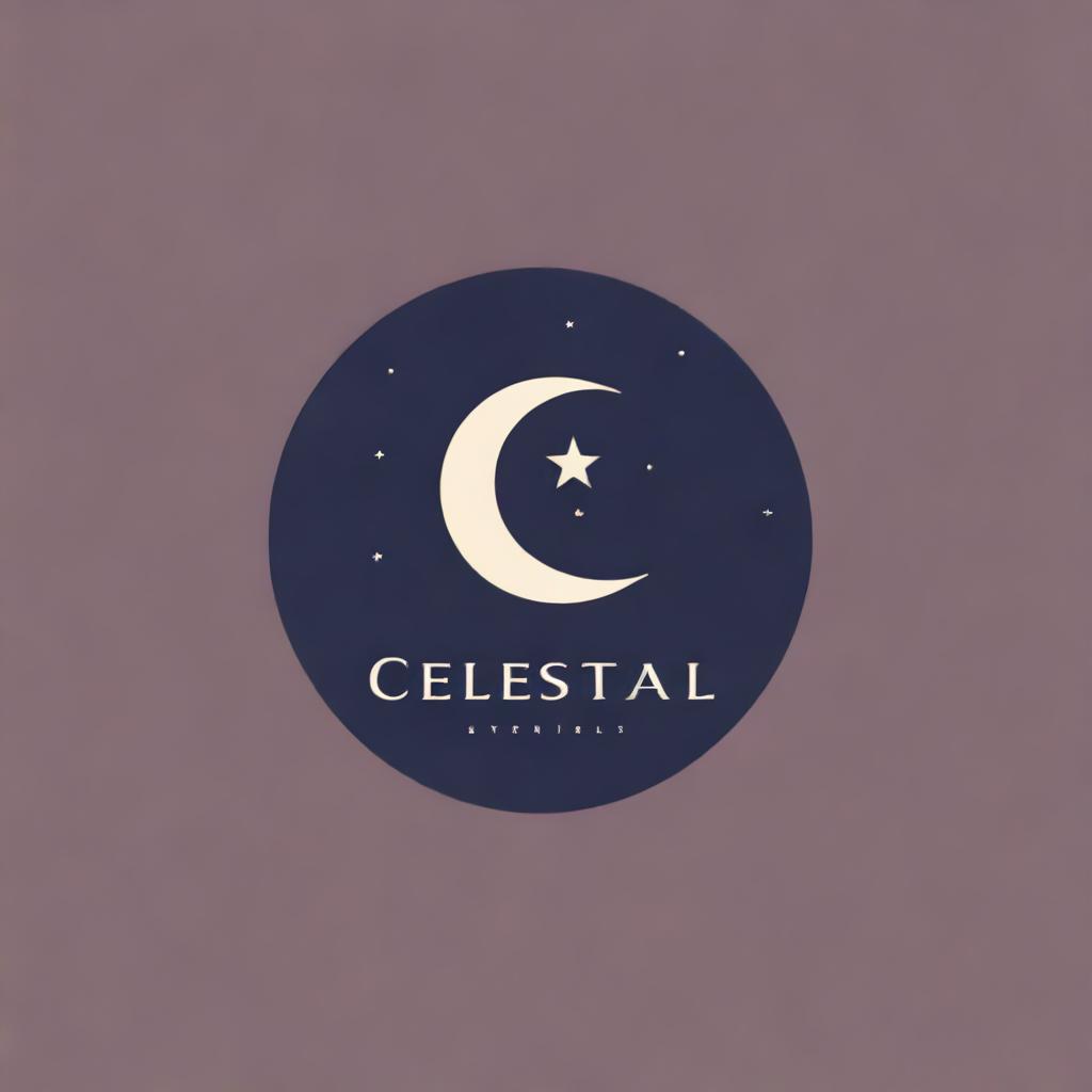 Create a logo featuring the word 'Celestial' with elegant crescent moon and star elements