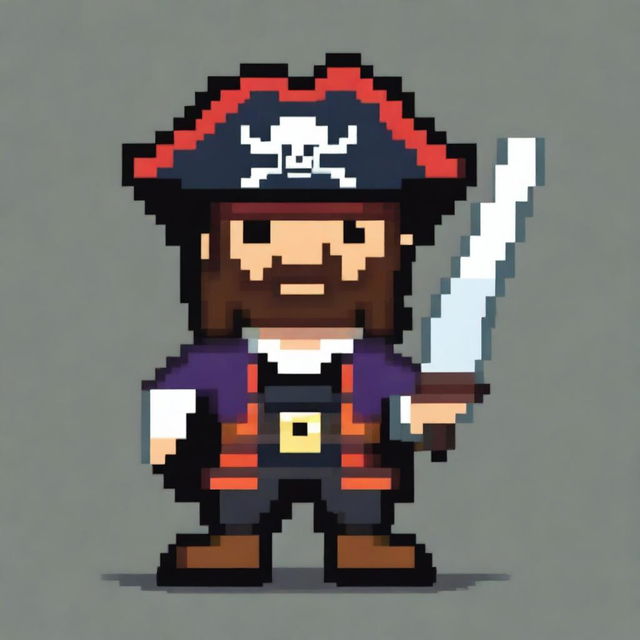 Create a 16-bit pixel art character of a pirate