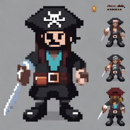 Create a 16-bit pixel art character of a pirate