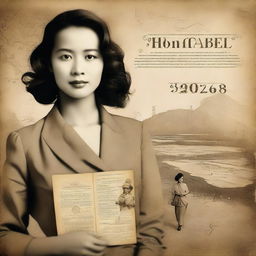 Create a vintage-themed book cover depicting a woman from 2024 traveling back to World War II-era Philippines