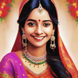 Create an image of an Indian girl wearing traditional clothing