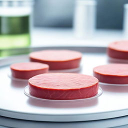 A close-up view of lab-grown meat in a petri dish