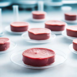 A close-up view of lab-grown meat in a petri dish