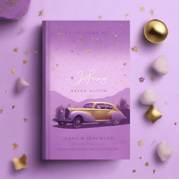 Create a book cover in shades of lilac, gold, and white, where a couple is separated by a car accident