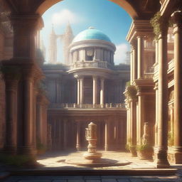 A breathtaking view of a magic academy in an ancient city