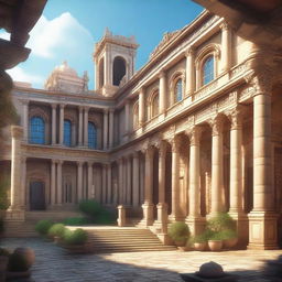 A breathtaking view of a magic academy in an ancient city