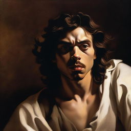 Design a book cover featuring the verse 'My God, my God, why have you deserted me?' in the style of a Caravaggio painting